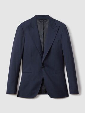 Reiss Destiny Wool Single Breasted Blazer Satin Lining Men 40 Regular Fit Navy